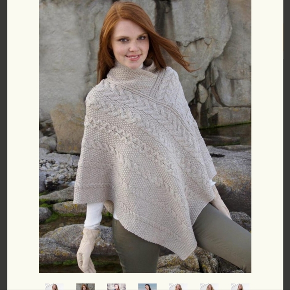 Aran Sweater Market Cable & Moss Grey Merino Wool Poncho size S/M - Picture 5 of 5